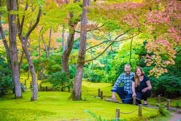 Engagement photo shoot in Arashiyama bamboo forest in Kyoto with professional photographer
