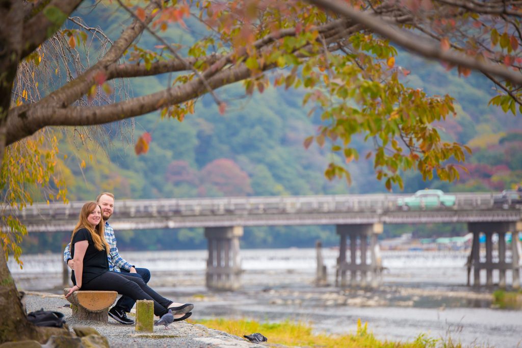 Engagement photo shoot in Arashiyama bamboo forest in Kyoto with professional photographer